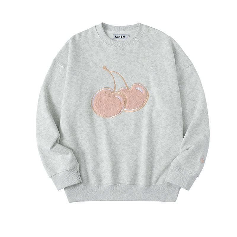 Sweatshirts- Oversized Embroidered Fruits Sweatshirt - Loose Cherry Pullover- Chuzko Women Clothing