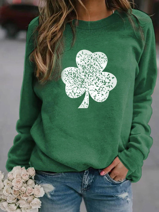 Sweatshirts- St. Paddy's Day Clover Print Sweatshirt - St. Patrick's Pullover- Chuzko Women Clothing