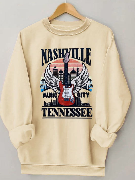 Sweatshirts- Tennessee Logo Print Sweatshirt | Crew Neck Pullover- Chuzko Women Clothing