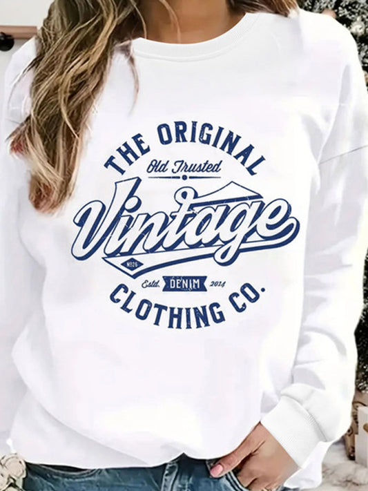 Sweatshirts- The Original Vintage Print Sweatshirt for Women- White- Chuzko Women Clothing