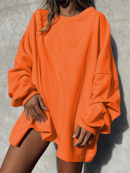 Sweatshirts- Women's Loose Pullover - Oversized Drop Shoulder Sweatshirt- Orange- Chuzko Women Clothing