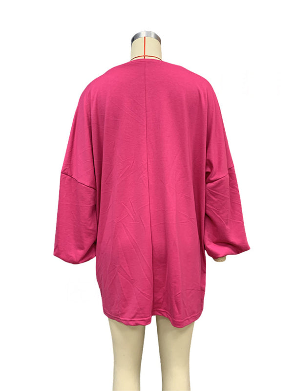 Sweatshirts- Women's Loose Pullover - Oversized Drop Shoulder Sweatshirt- - Chuzko Women Clothing