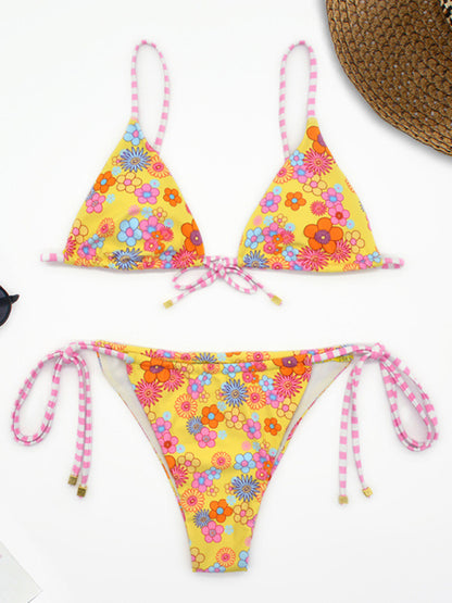 2 Piece Romantic Floral Swimwear with Wireless Bra & String Bikini