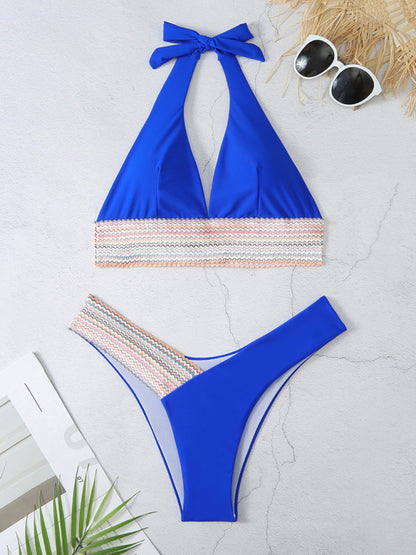 Swimsuits- 2 Piece Swimsuit - Triangle Padded Bra & High-Cut Bikini with Elastic Stripes- - Chuzko Women Clothing