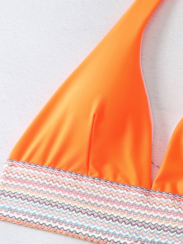 Swimsuits- 2 Piece Swimsuit - Triangle Padded Bra & High-Cut Bikini with Elastic Stripes- - Chuzko Women Clothing
