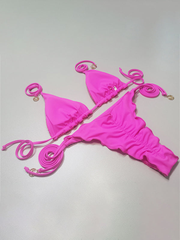 Swimsuits- Sparkling Sequin 2 Piece String Swimsuit - Triangle Bra & Peach Back Bikini- - Chuzko Women Clothing
