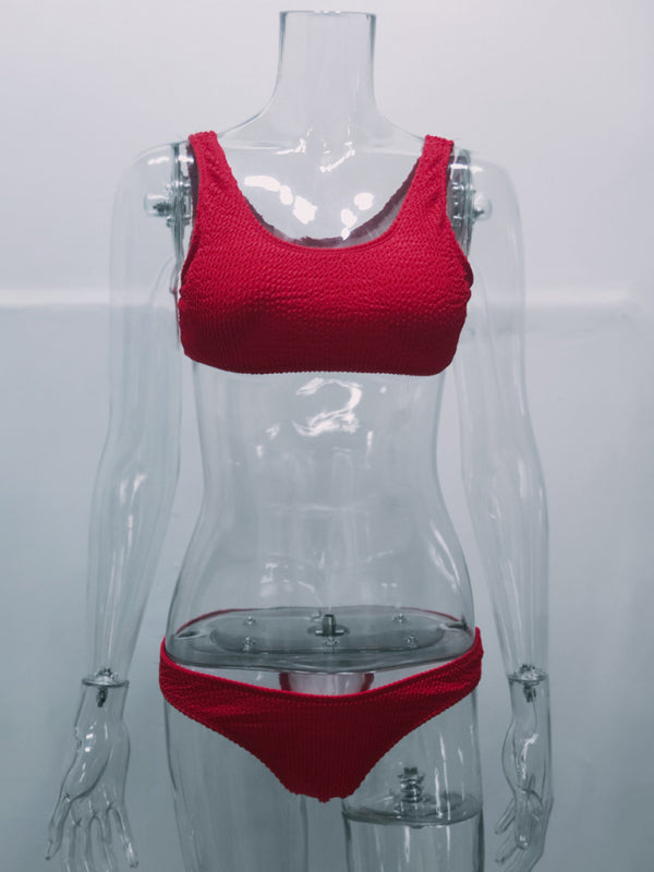 Swimsuits- Textured 2-Piece Sport Bra and Bikini Bottom Swimwear- Chuzko Women Clothing
