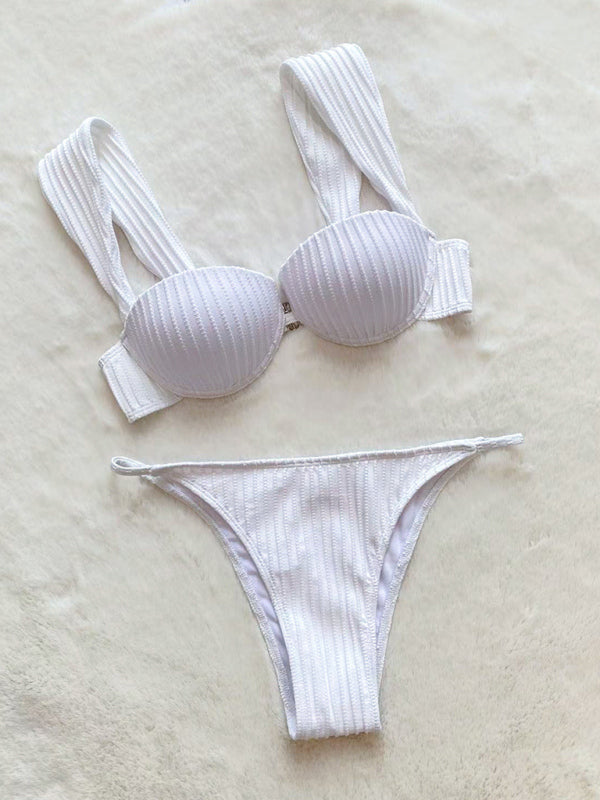 Swimsuits- Textured Push Up Bra in 2 Piece Bikini Swimwear- Chuzko Women Clothing