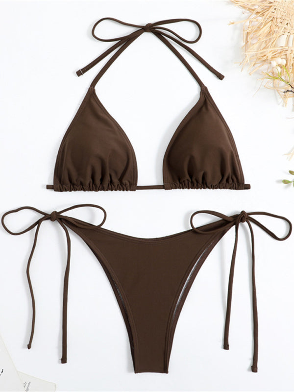Swimsuits- Vacay Essentials Solid 2-Piece Swimsuit - Triangle Bra & Tie-Side Bikini- - Chuzko Women Clothing