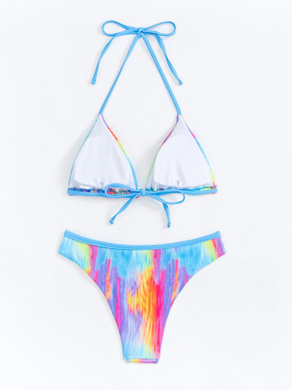 2 Piece Gradient Rainbow Swimwear - Wireless Halter Bra & Bikini Bottoms