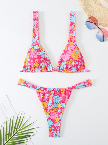 Swimwear- 2 Piece Tropical Print Wireless Triangle Bra & Bikini Swimsuit- Chuzko Women Clothing