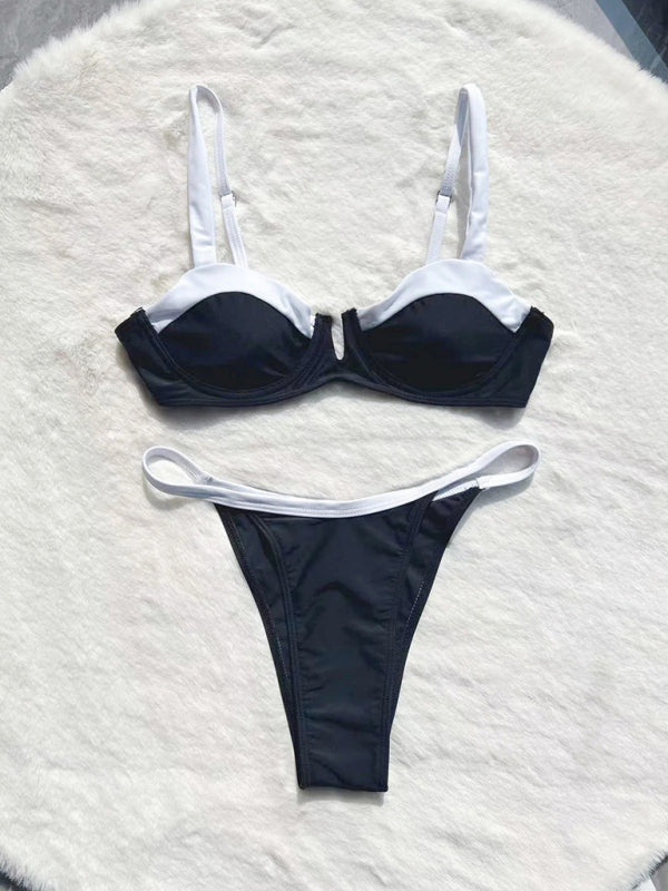 Swimwear- Beach Contrast Binding 2-Piece Swimwear Set with Underwire Bra- - Chuzko Women Clothing