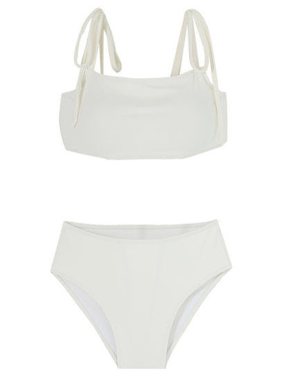 Swimwear- Beach Essential 2-Piece Swimwear - High-Waisted Bikini & Tie-Shoulder Top- - Chuzko Women Clothing