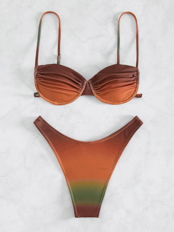 Swimwear- Brazilian Gradient Print Underwire Bra 2-Piece Bikini Swimsuit- Chuzko Women Clothing