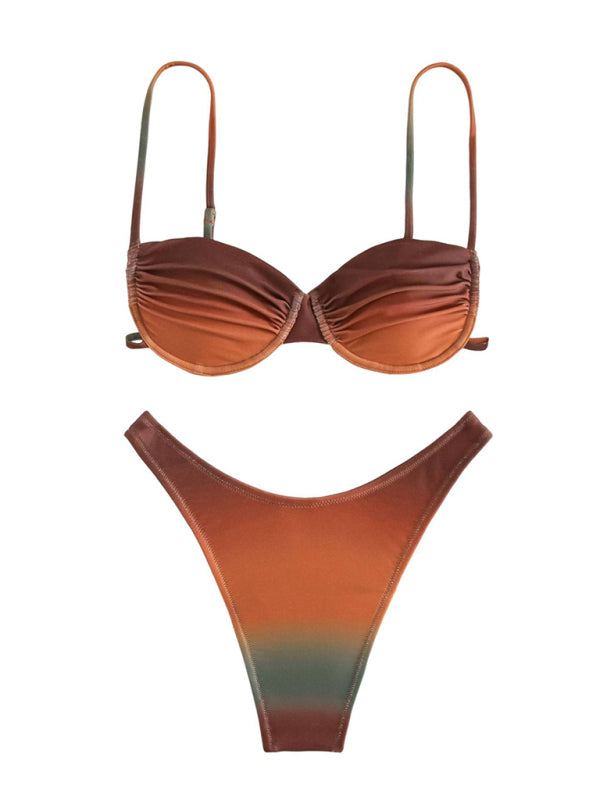 Swimwear- Brazilian Gradient Print Underwire Bra 2-Piece Bikini Swimsuit- Chuzko Women Clothing