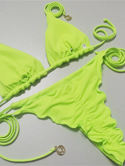 Swimwear- Brazilian Sparkle Sequin 2 Piece Swimwear | Triangle Bra & Tie-Side Bikini- Chuzko Women Clothing