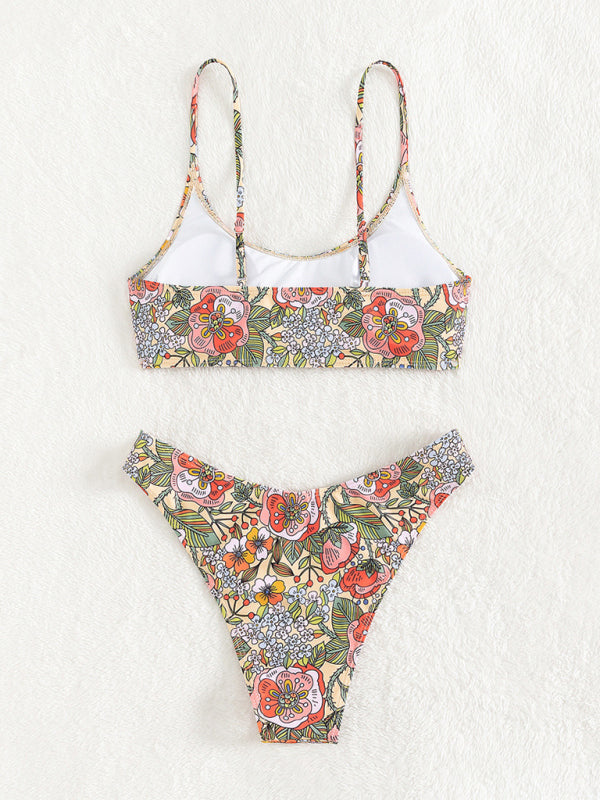 Swimwear- Floral Print 2 Piece Swimwear - Wireless Top & High Waist Bikini- Chuzko Women Clothing
