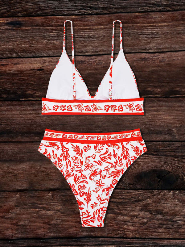 Floral Tummy Control 2 Piece Swimwear - Triangle Bra & High Waist Bikini