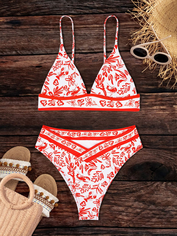 Floral Tummy Control 2 Piece Swimwear - Triangle Bra & High Waist Bikini