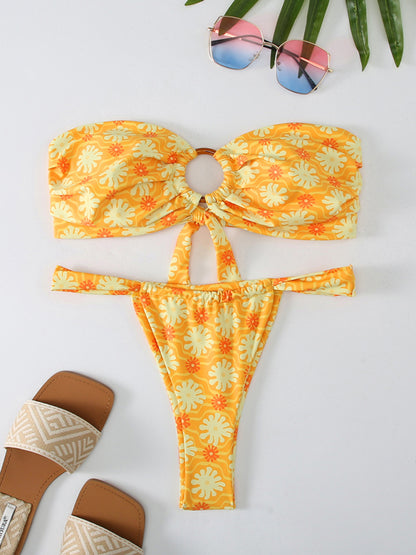 Swimwear- Florals Wireless Bandeau in Cheeky 2 Piece Bikini Swimwear- Chuzko Women Clothing
