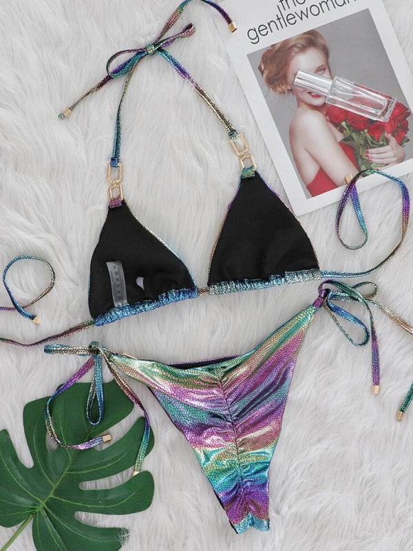 Swimwear- Gradient Snake Print 2 Piece Bikini | Wireless Triangle Bra & Tie-Side Bottoms- Chuzko Women Clothing