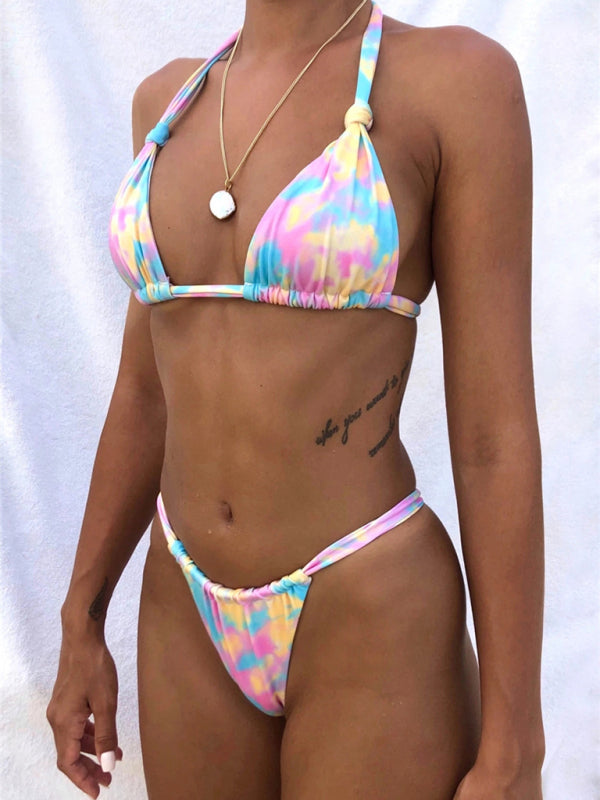 Mehrfarbiger 2-teiliger Badeanzug - Triangel-BH und High-Cut-Bikini