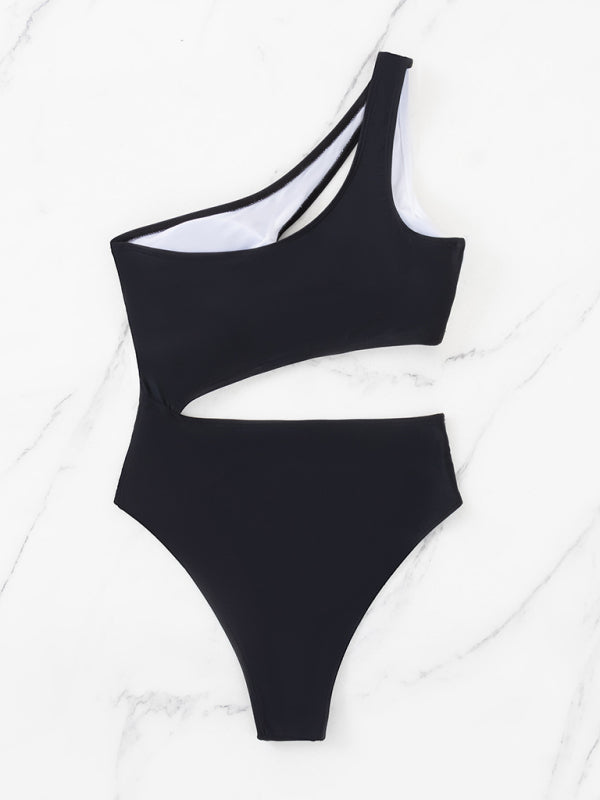One Shoulder Colorblock Swimsuit | Cutout One-Piece Swimwear