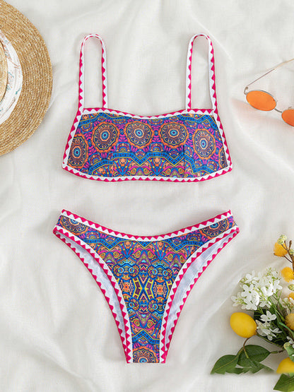 Swimwear- Paisley Print 2 Piece Swimwear - Wireless Backless Top & Bikini- Chuzko Women Clothing
