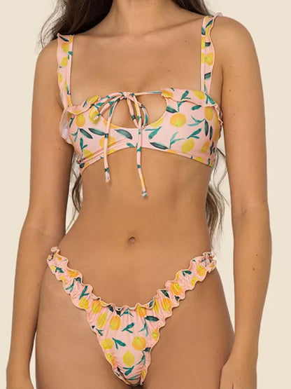 Swimwear- Plaid Print 2 Piece Swimwear | Wireless Bra & Bikini Bottoms- Chuzko Women Clothing