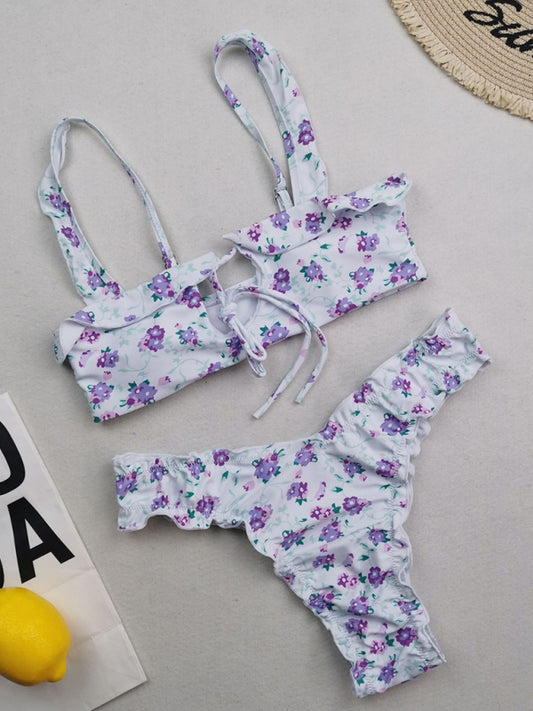 Swimwear- Plaid Print 2 Piece Swimwear | Wireless Bra & Bikini Bottoms- Chuzko Women Clothing