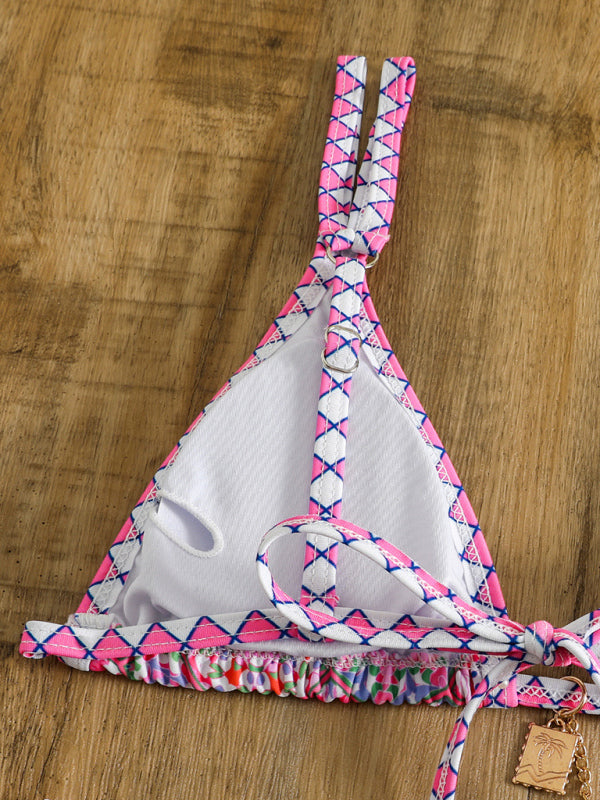 Swimwear- Pretty in Pink 2 Piece Swimwear | Wireless Triangle Bra & Bikini- Chuzko Women Clothing