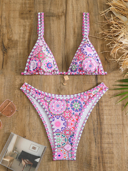 Swimwear- Pretty in Pink 2 Piece Swimwear | Wireless Triangle Bra & Bikini- Chuzko Women Clothing
