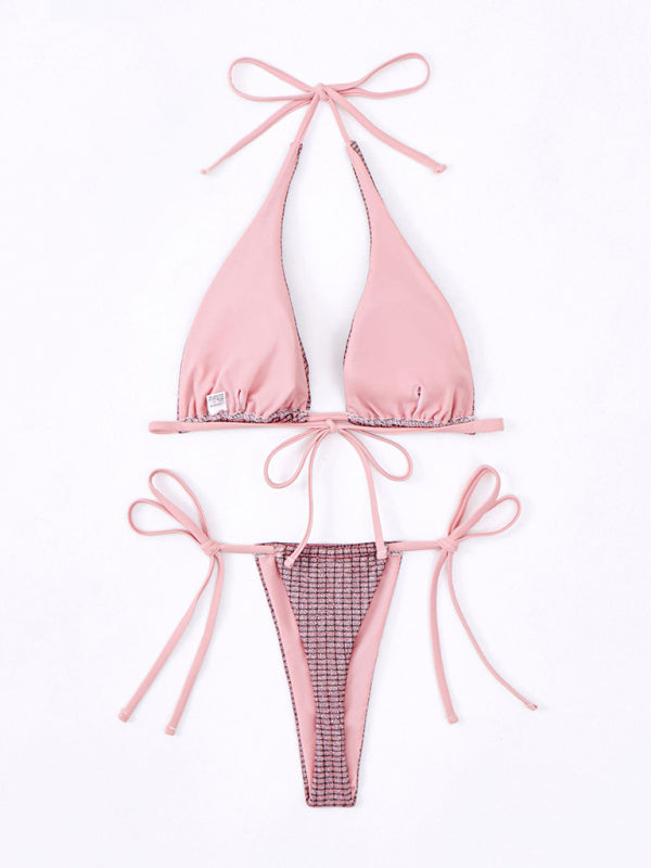 Swimwear- Sparkling 2 Piece Swimwear - Brazilian Triangle Bra and Tie-Side Bikini- Chuzko Women Clothing