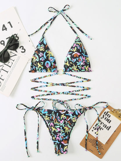 Swimwear Solid 2-Piece String Bikini Set  Halter Triangle Bra & Tie-S –  Chuzko Women Clothing