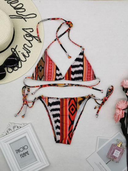 Swimwear- Summer Beach 2-Piece Bikini with Wireless Triangle Bra & Tie-Side String Bottoms- Chuzko Women Clothing