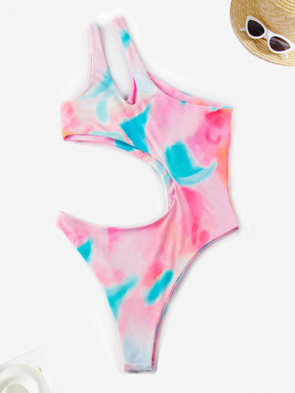 Swimwear- Summer Print One-Piece One-Shoulder Monokini Swimwear- Chuzko Women Clothing