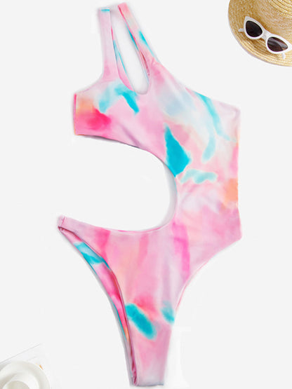 Swimwear- Summer Print One-Piece One-Shoulder Monokini Swimwear- Chuzko Women Clothing