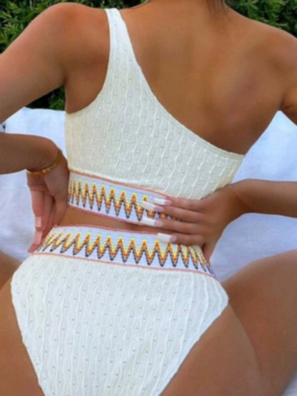 Strukturierte 2-teilige Bademode - One-Shoulder-Tankini und High-Waist-Bikini 