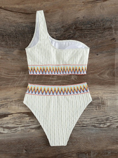 Textured 2-Piece Swimwear - One-Shoulder Tankini & High-Waisted Bikini