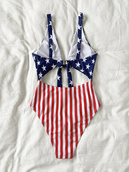Swimwear- USA Swimsuit The Patriot One-Piece Swimwear in American Flag Print- Chuzko Women Clothing