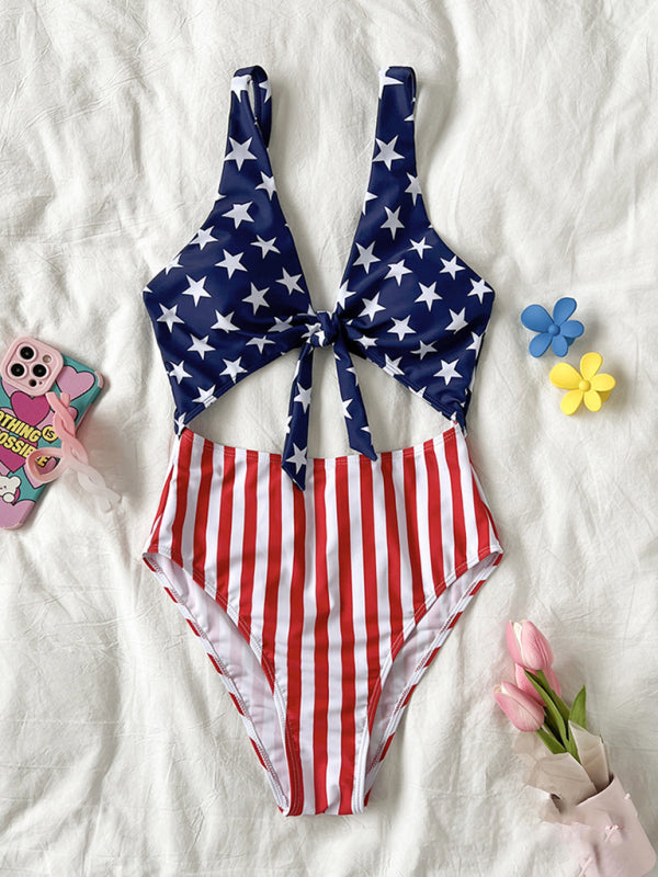 Swimwear- USA Swimsuit The Patriot One-Piece Swimwear in American Flag Print- Chuzko Women Clothing