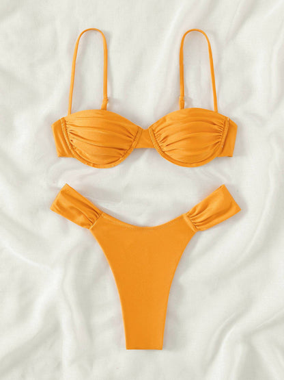 Swimwear- Underwire 2-Piece Bikini Bra and Thong Beach Swimsuit- Chuzko Women Clothing