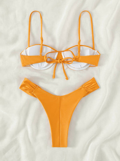 Swimwear- Underwire 2-Piece Bikini Bra and Thong Beach Swimsuit- Chuzko Women Clothing