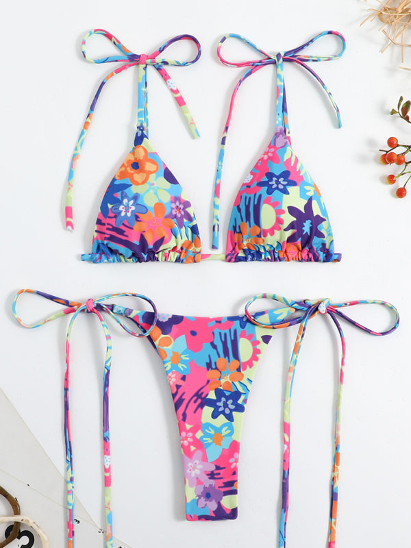 Swimwears- Floral 2 Piece Bikini with Wireless Triangle Bra & Brazilian Bottoms- Chuzko Women Clothing