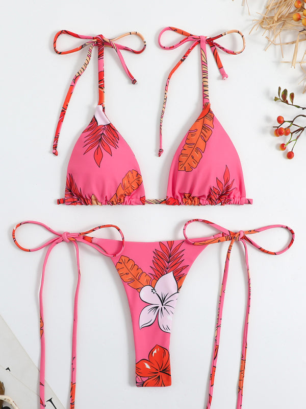 Swimwears- Floral 2 Piece Bikini with Wireless Triangle Bra & Brazilian Bottoms- Chuzko Women Clothing
