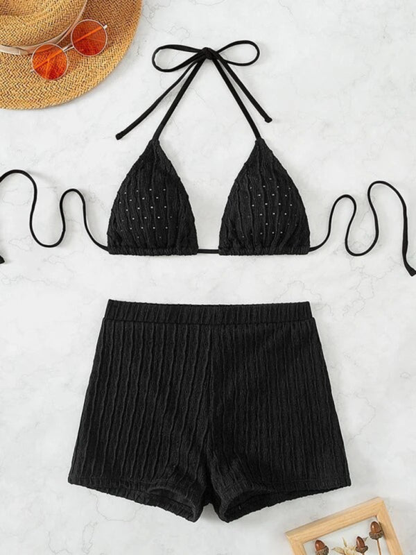 Swimwears- Yoga Beach 2-Piece Swimwear with Wireless Triangle Bra & Shorts Set- Chuzko Women Clothing