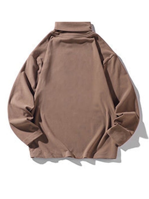 T-Shirts- Cozy Mock Neck Men's Solid Fleece Warmer Long Sleeve T-Shirt- Chuzko Women Clothing