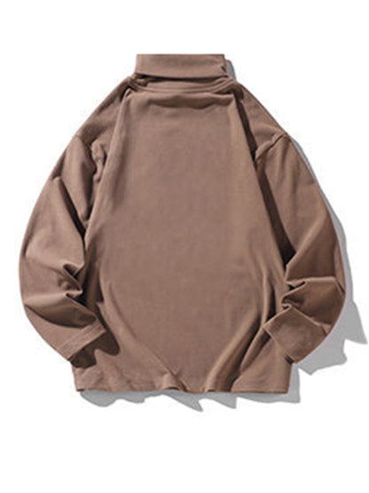 T-Shirts- Cozy Mock Neck Men's Solid Fleece Warmer Long Sleeve T-Shirt- Chuzko Women Clothing