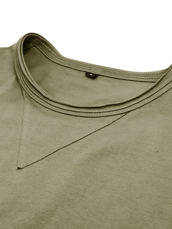 T-Shirts- Men's Crew Neck Long Sleeve Cotton Tee- Chuzko Women Clothing