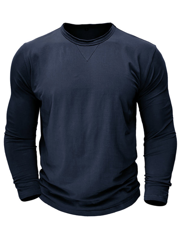 T-Shirts- Men's Crew Neck Long Sleeve Cotton Tee- Chuzko Women Clothing